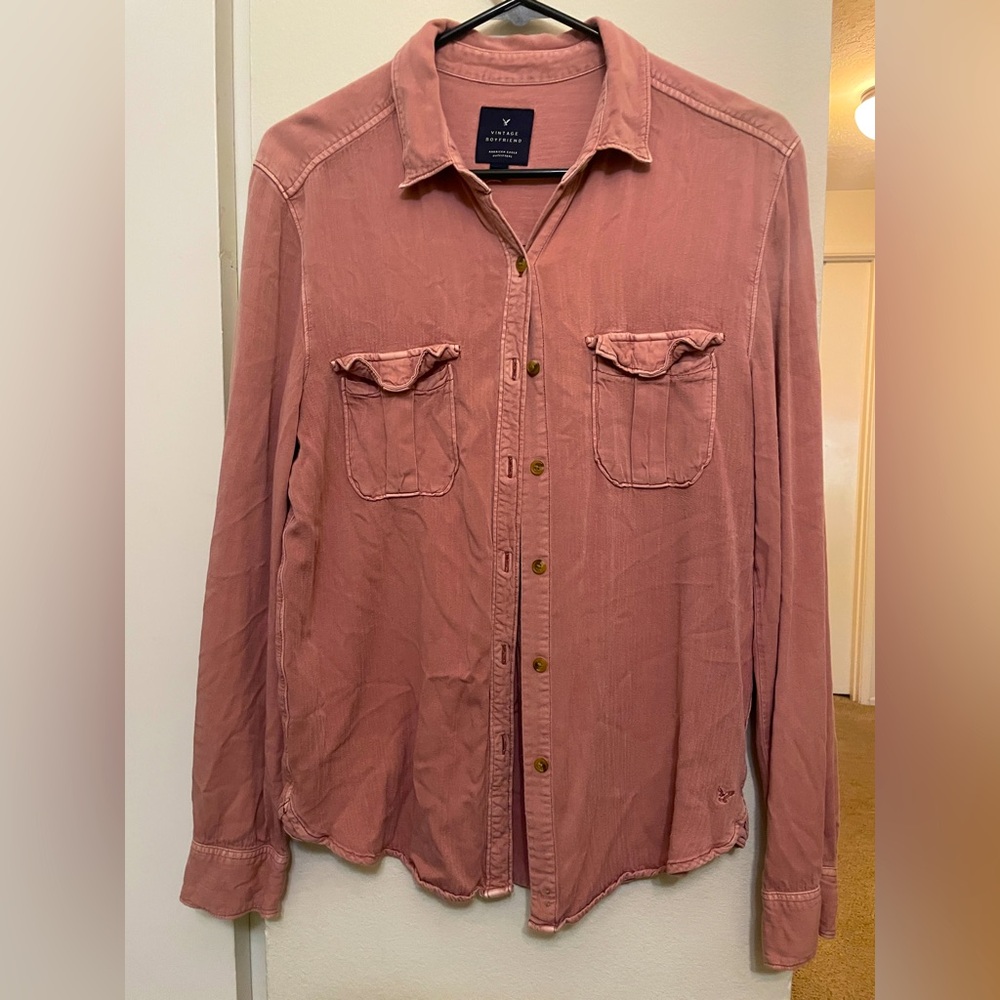 American Eagle Outfitters Pink Relaxed Button Down Shirt